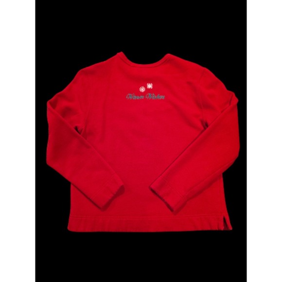 Bechamel Women's S Red Christmas Sweatshirt Embroidered Snowmen Warm Wishes - Picture 8 of 10